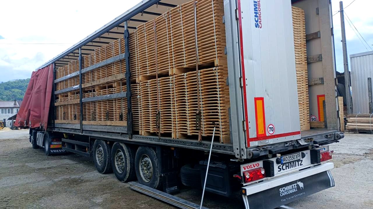 Truck loaded with sawn timber for delivery across Europe